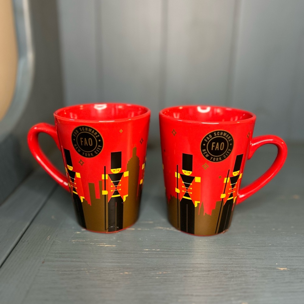FAO Schwarz NYC Red & Black Christmas Nutcracker Soldiers Mugs | Set of 2